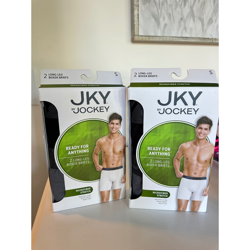 JKY by Jockey Mens 2 Pack Microfiber Stretch Long Leg Boxer‎ Briefs Black Grey S